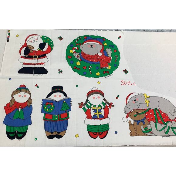 Fabric Country Sue Dreamer Christmas Caroler Santa Craft Sewing Fabric Remnant - Picture 1 of 5